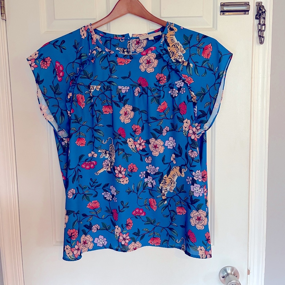LOFT XXL short sleeve blue floral top
